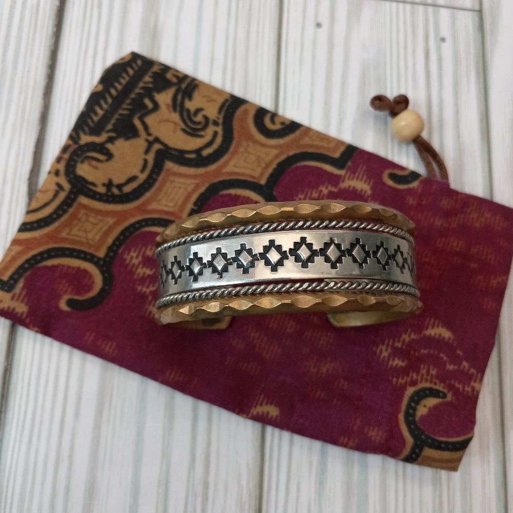 Vintage Navajo Sterling Silver & 12K GF Gold Filled Cuff Bracelet